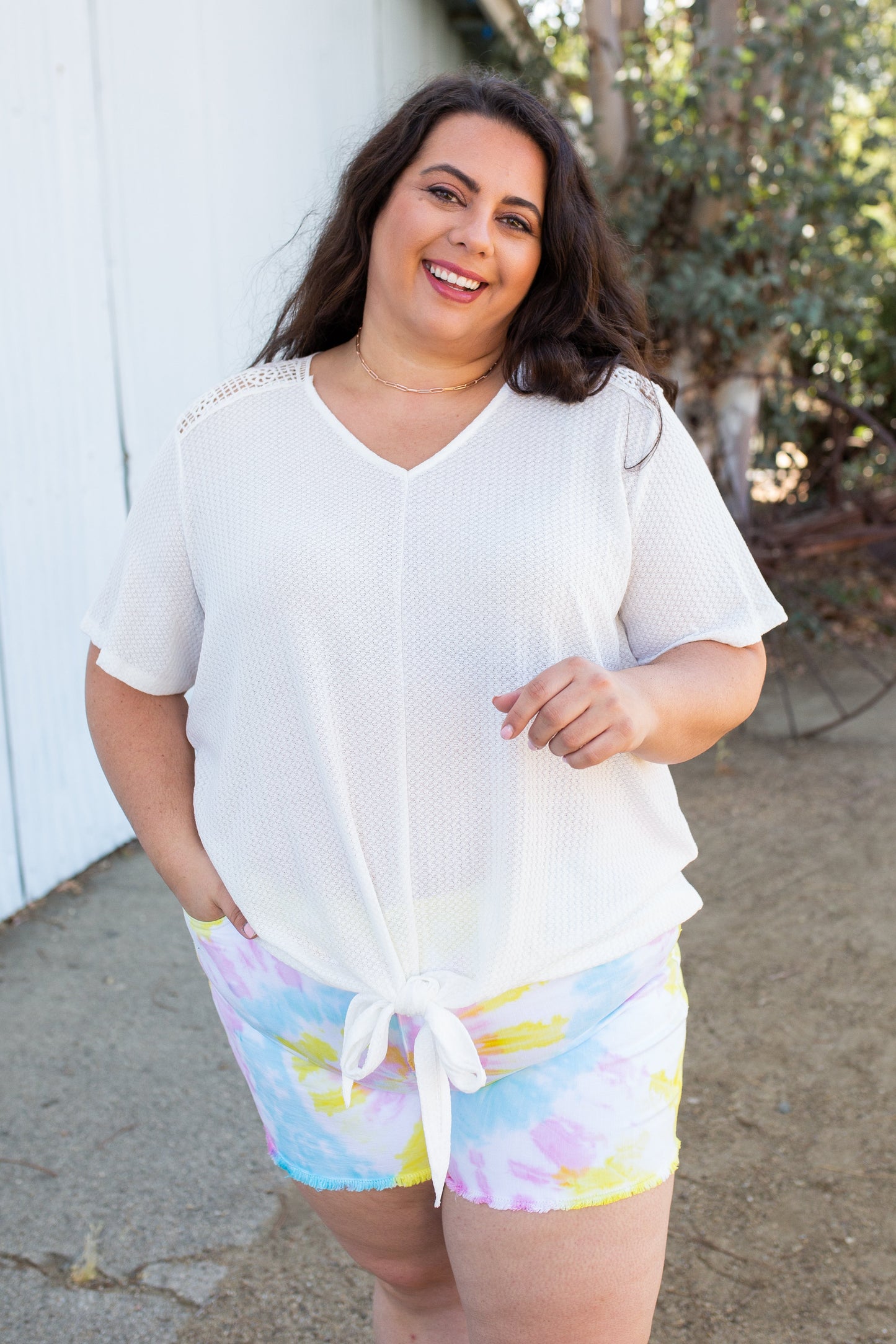 Spirited Front Tie Top in White