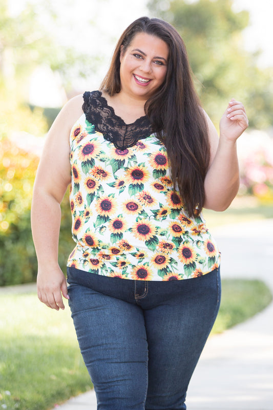 Be Happy Lace Trim Tank